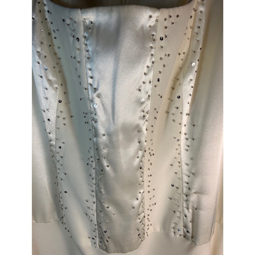 Evan-Picone Dress Women 6 Ivory Satin Beaded Sequin Square Neck Midi Cocktail - Picture 2 of 9
